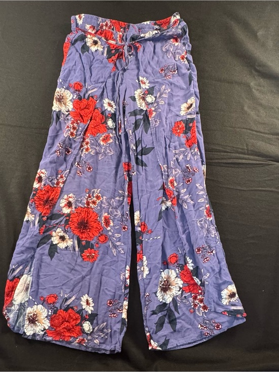 Derek Heart Pants - Derek Heart Purple Floral Wide-Leg Pants with Red Floral Accents